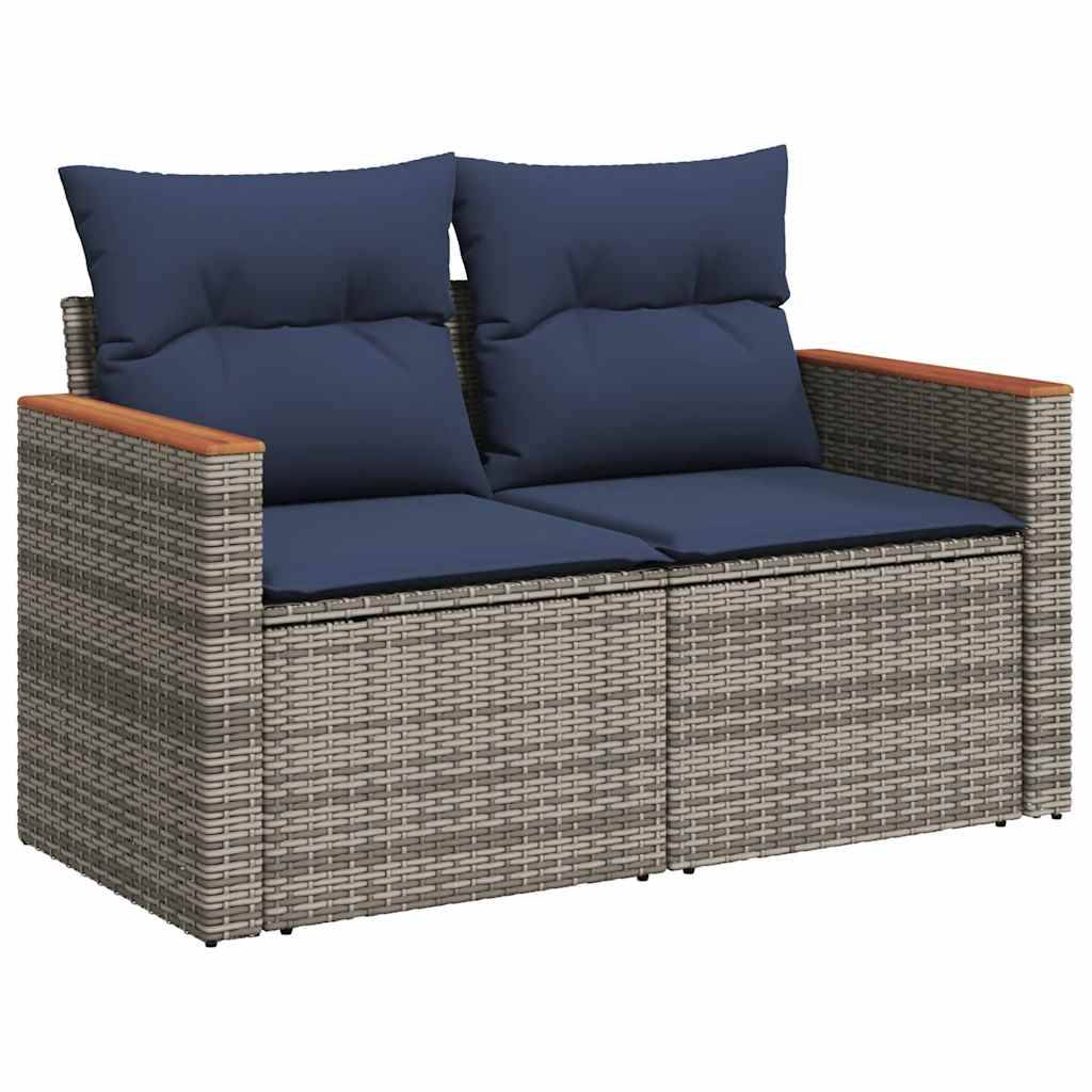 vidaXL 6-tlg. Garten-Sofagarnitur mit Kissen Grau Poly Rattan Akazie