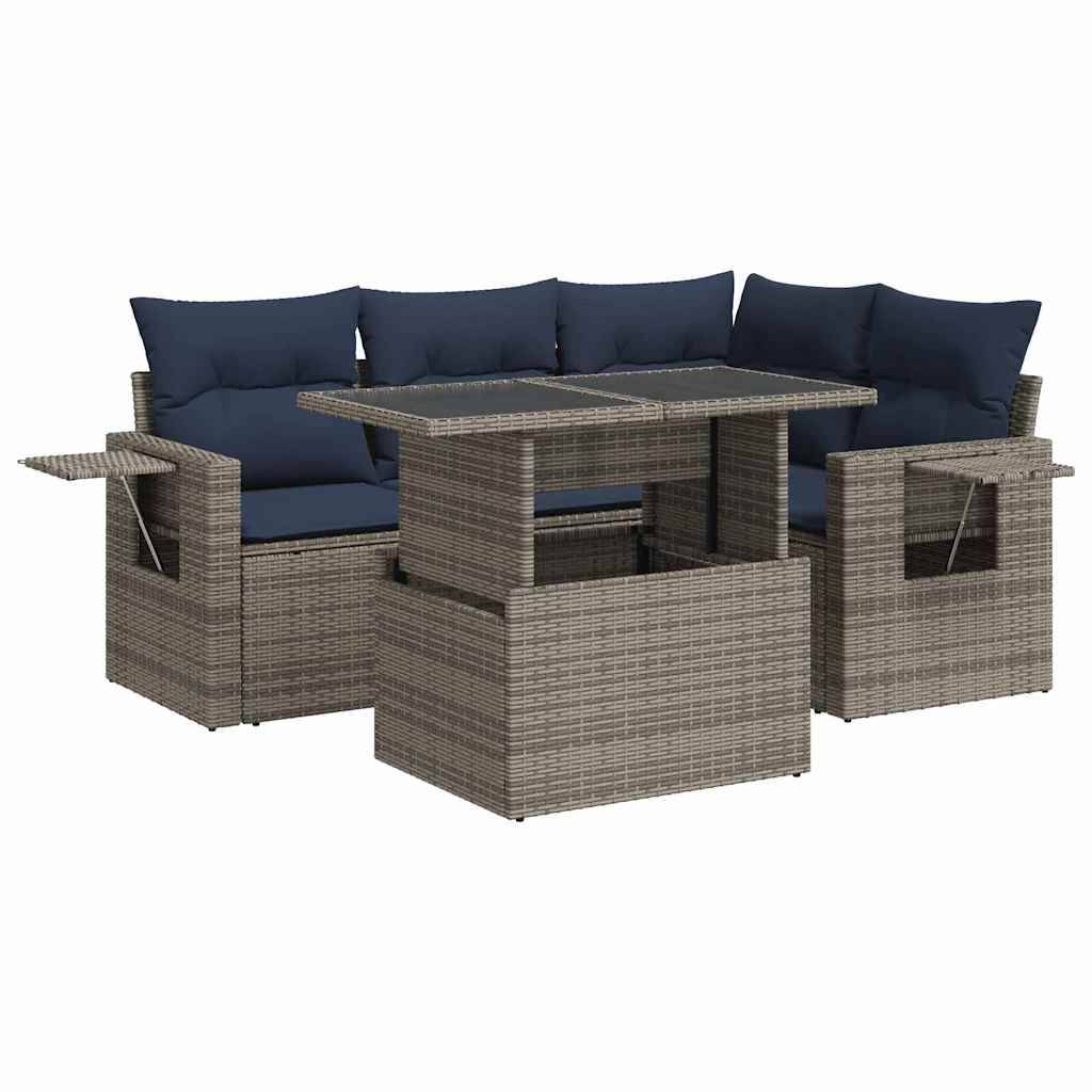 vidaXL 5tlg. Garten-Sofagarnitur mit Kissen Schwarz Poly Rattan Akazie