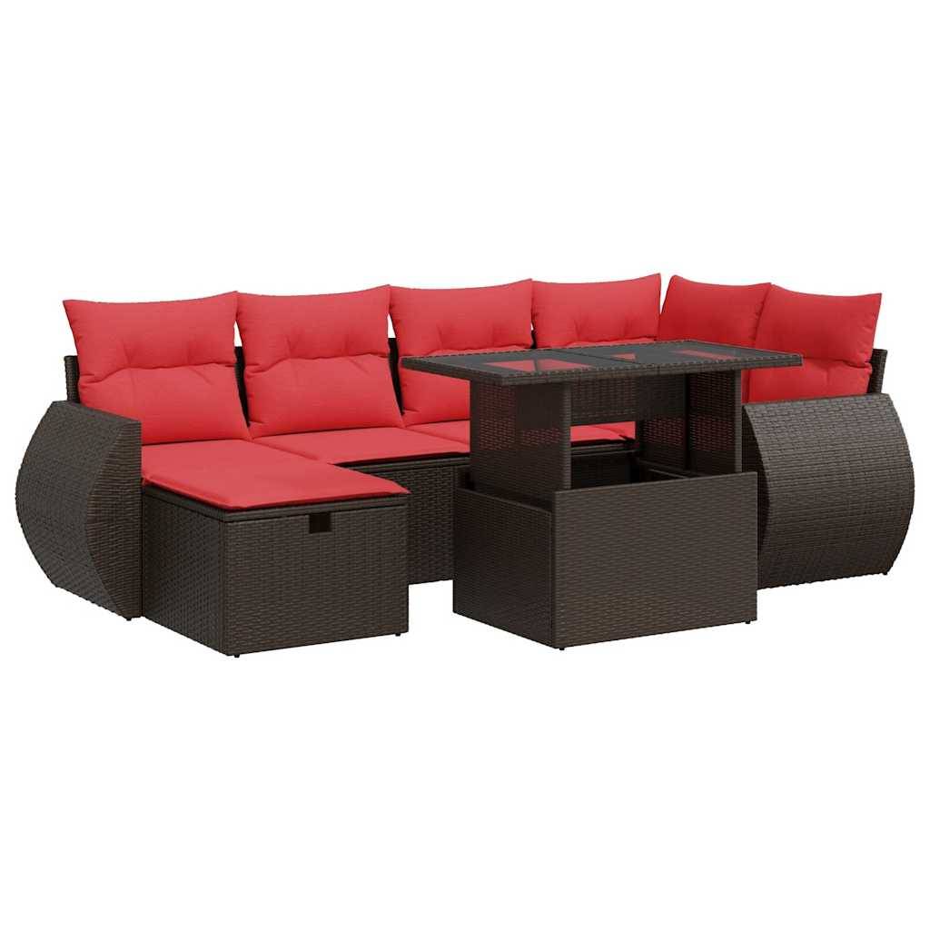 vidaXL 7-tlg. Garten-Sofagarnitur mit Kissen Schwarz Poly Rattan