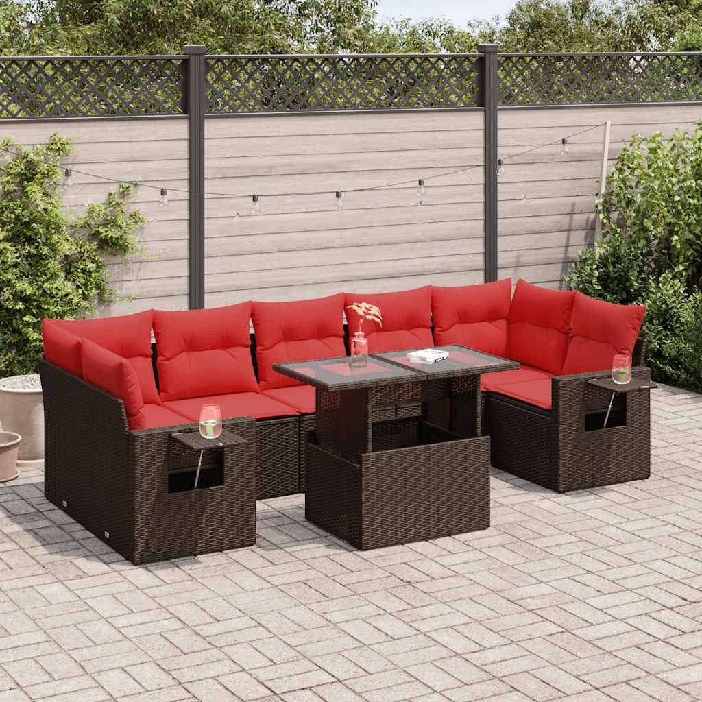 vidaXL 8-tlg. Garten-Sofagarnitur mit Kissen Grau Poly Rattan Akazie