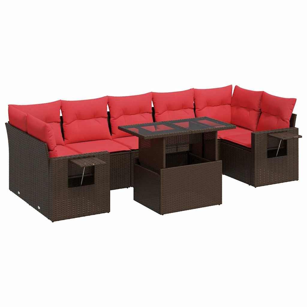 vidaXL 8-tlg. Garten-Sofagarnitur mit Kissen Grau Poly Rattan Akazie