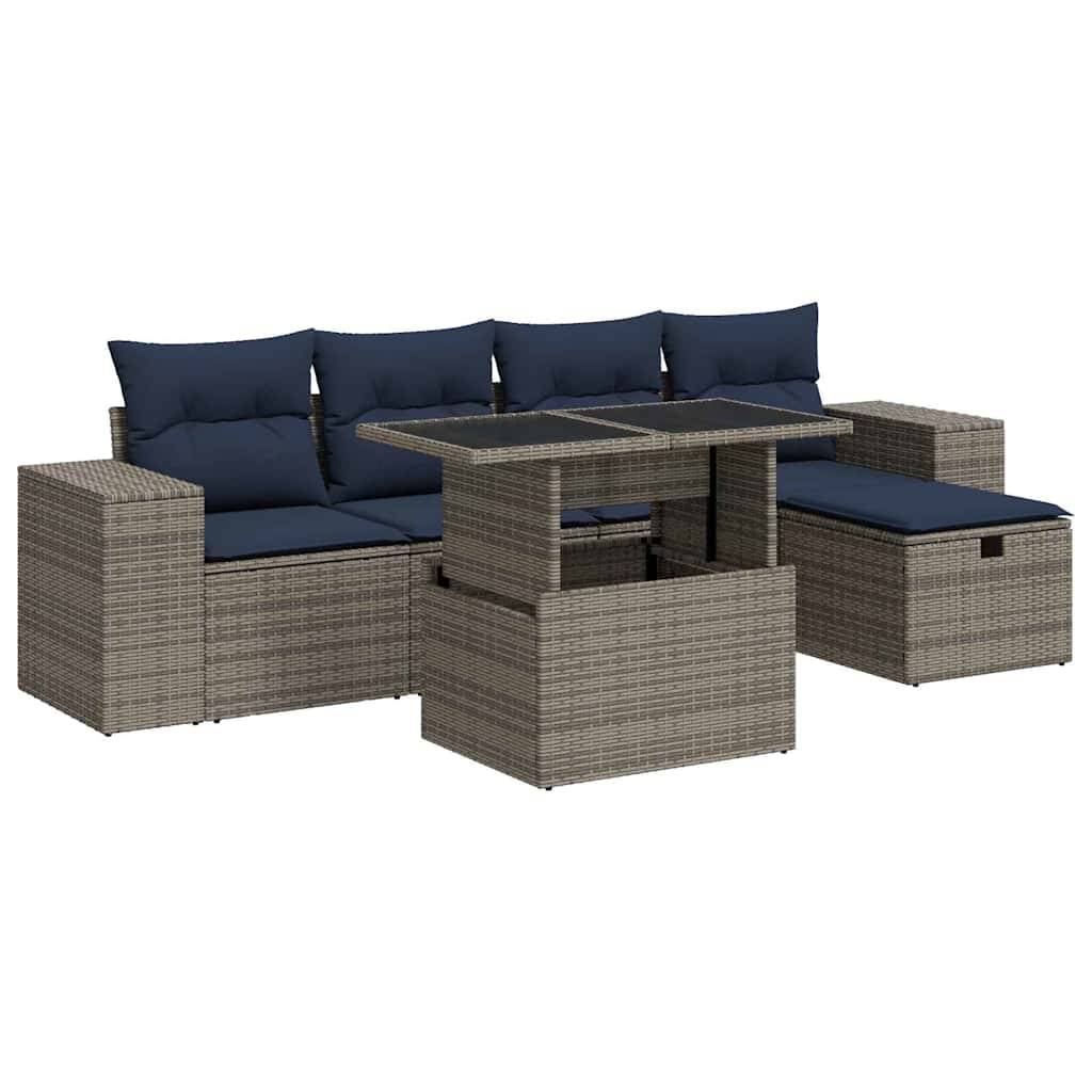 vidaXL 6-tlg. Garten-Sofagarnitur mit Kissen Braun Poly Rattan Akazie