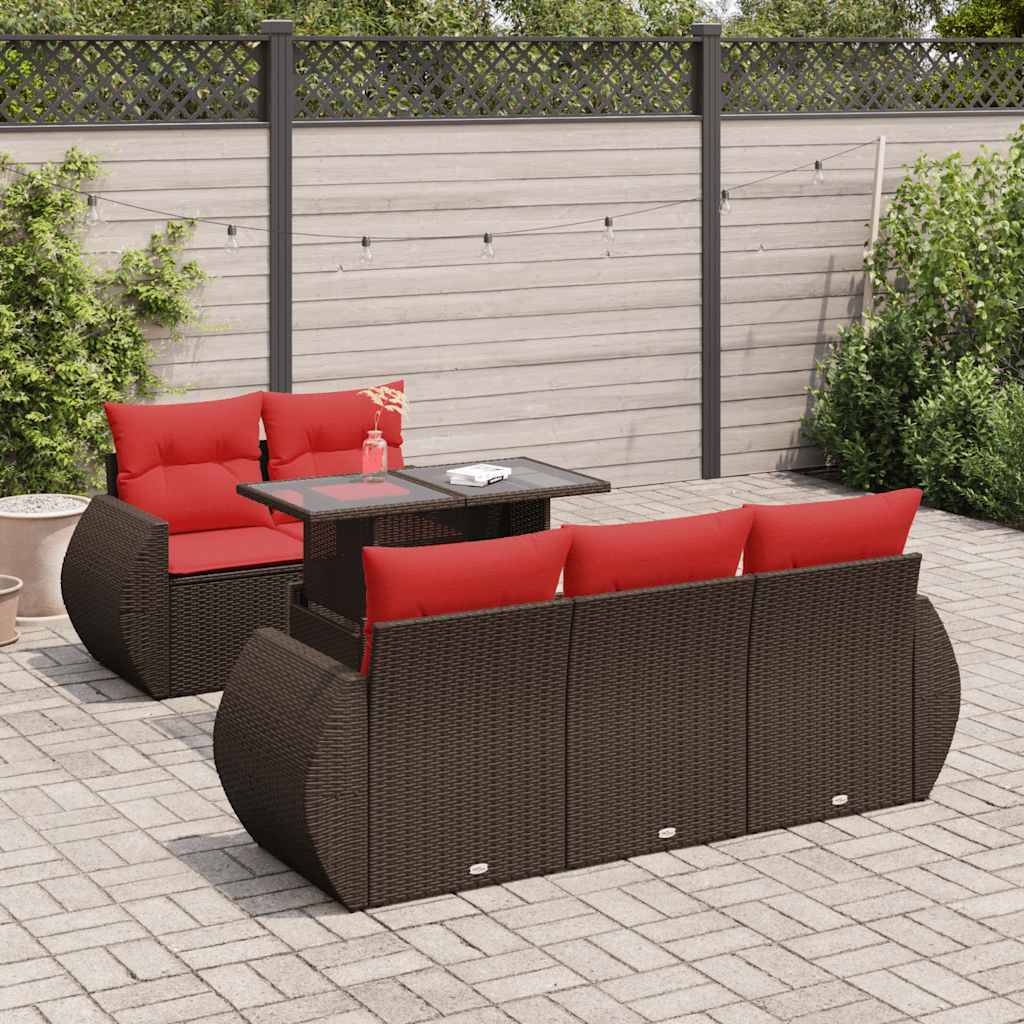 vidaXL 6-tlg. Garten-Sofagarnitur mit Kissen Braun Poly Rattan Akazie
