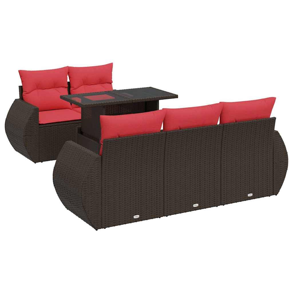 vidaXL 6-tlg. Garten-Sofagarnitur mit Kissen Braun Poly Rattan Akazie
