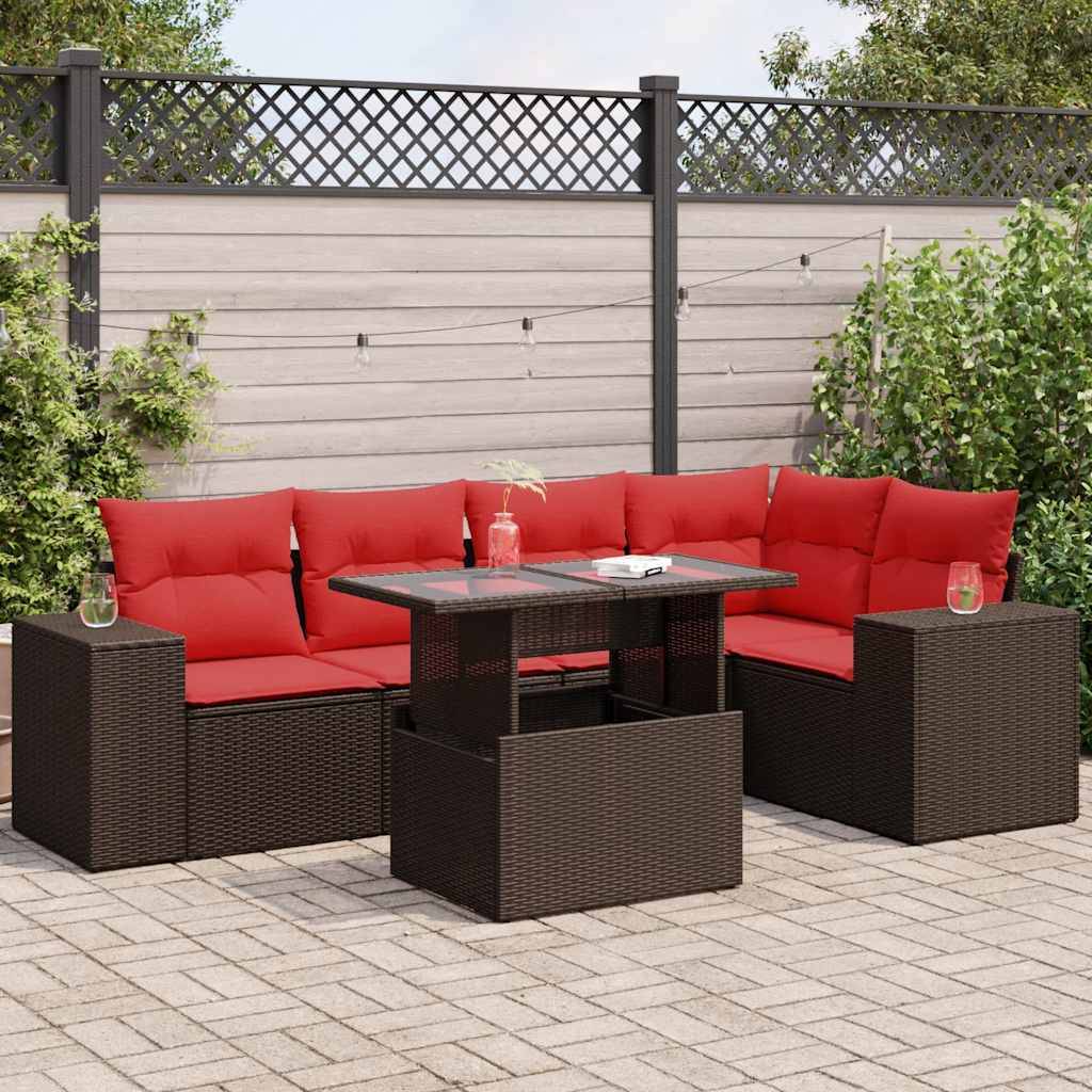vidaXL 6-tlg. Garten-Sofagarnitur mit Kissen Braun Poly Rattan Akazie