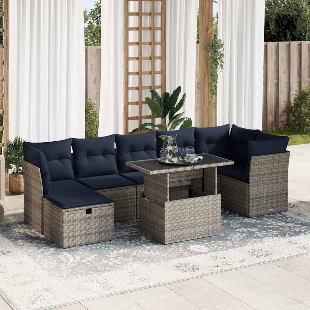vidaXL 8-tlg. Garten-Sofagarnitur mit Kissen Braun Poly Rattan Akazie