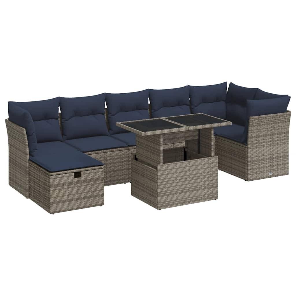 vidaXL 8-tlg. Garten-Sofagarnitur mit Kissen Braun Poly Rattan Akazie