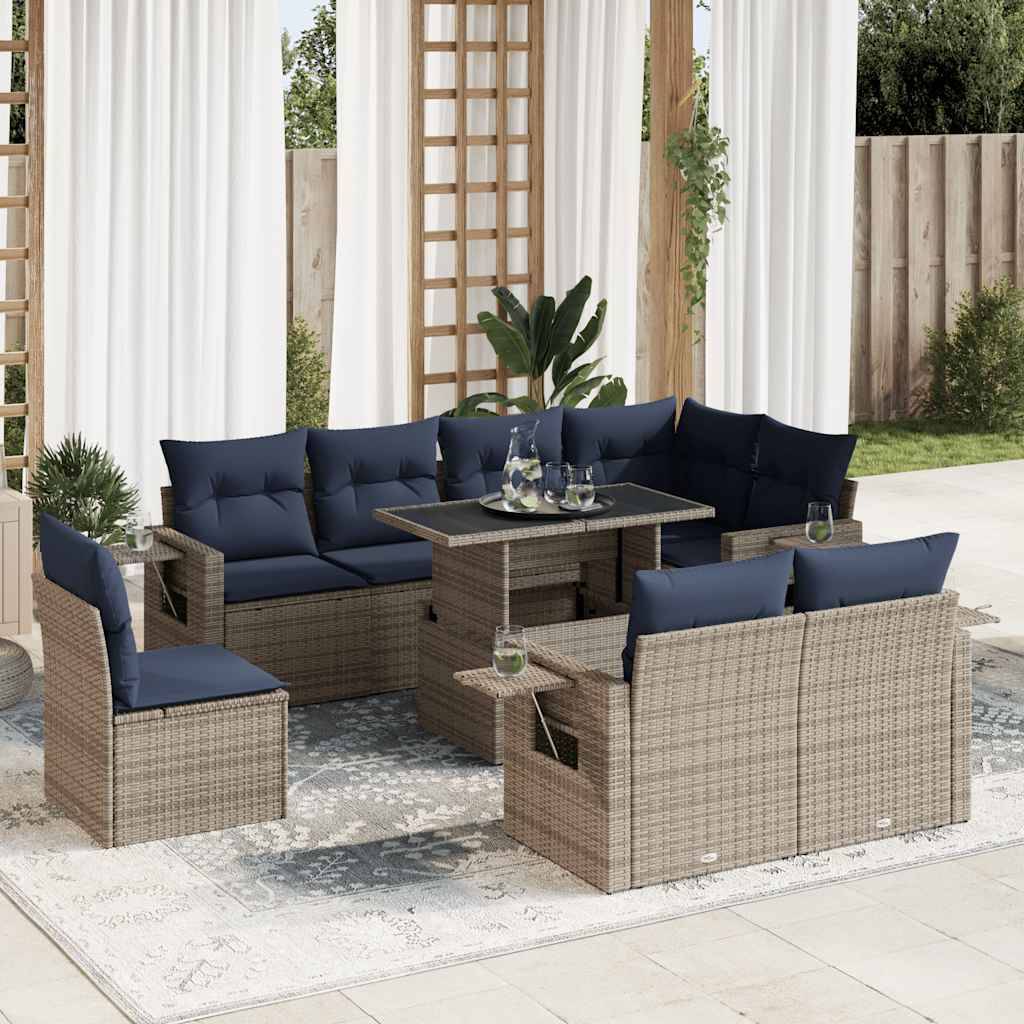 vidaXL 9-tlg. Garten-Sofagarnitur mit Kissen Braun Poly Rattan Akazie