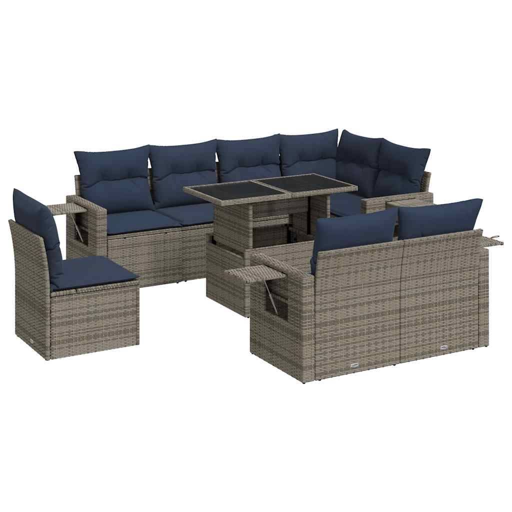 vidaXL 9-tlg. Garten-Sofagarnitur mit Kissen Braun Poly Rattan Akazie