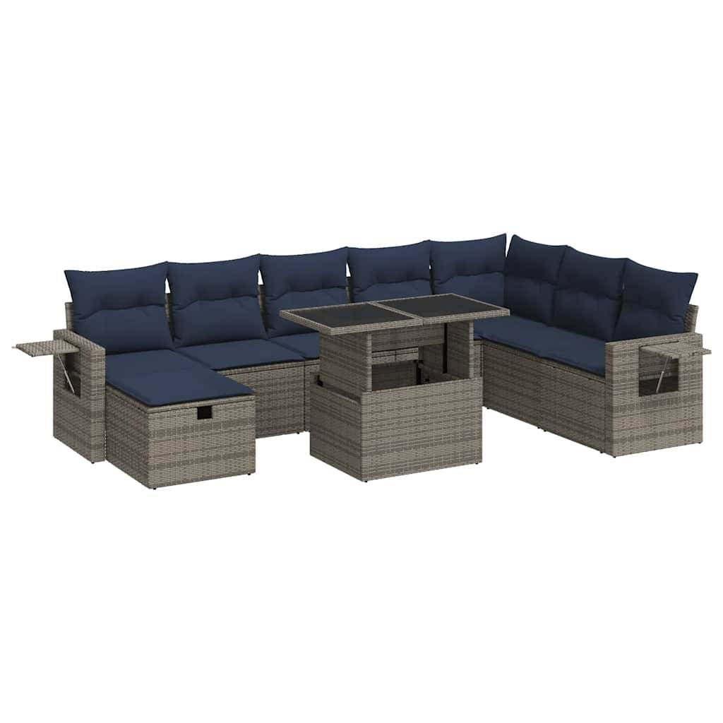 vidaXL 9-tlg. Garten-Sofagarnitur mit Kissen Braun Poly Rattan Akazie