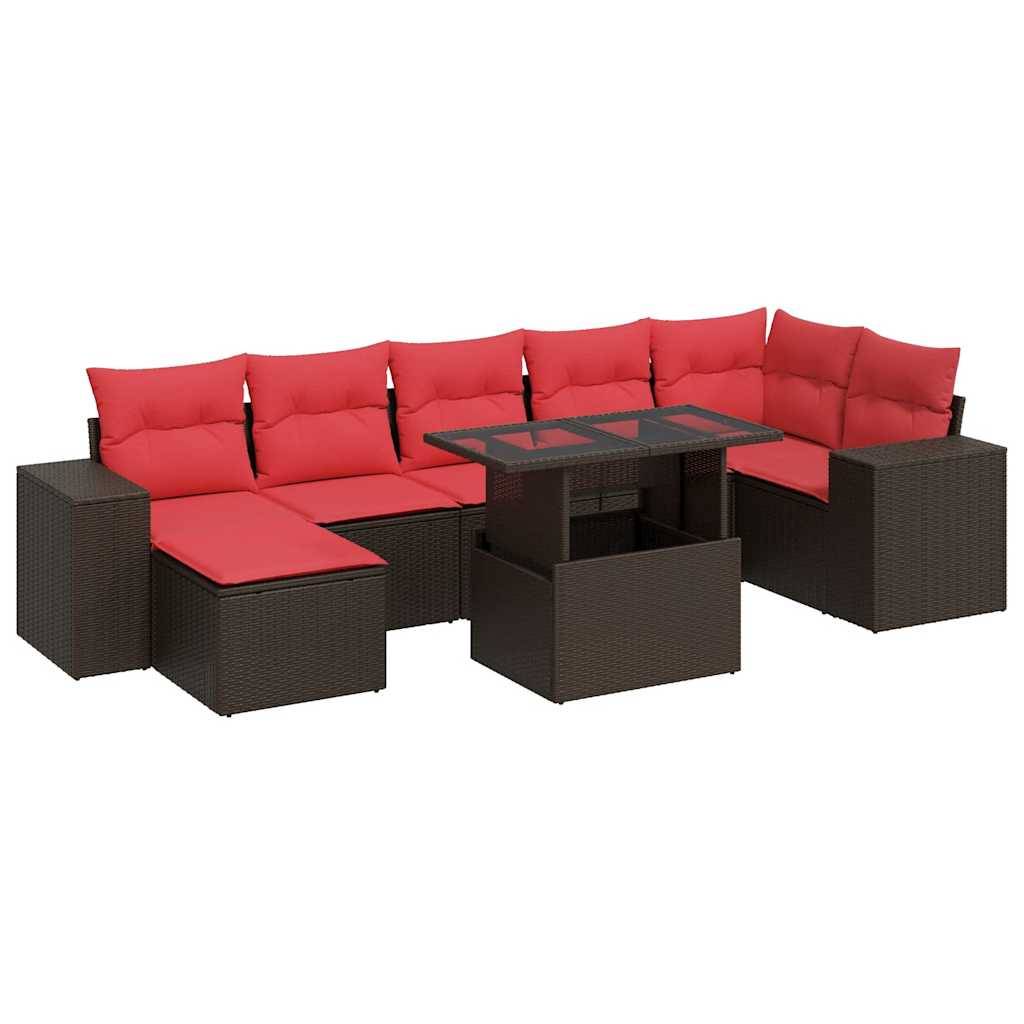 vidaXL 8-tlg. Garten-Sofagarnitur mit Kissen Braun Poly Rattan Akazie
