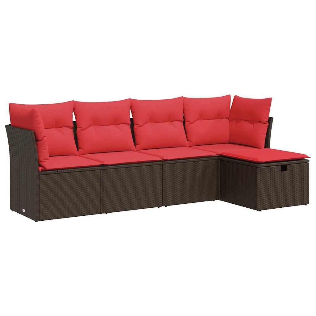 vidaXL 5-tlg. Garten-Sofagarnitur mit Kissen Braun Poly Rattan