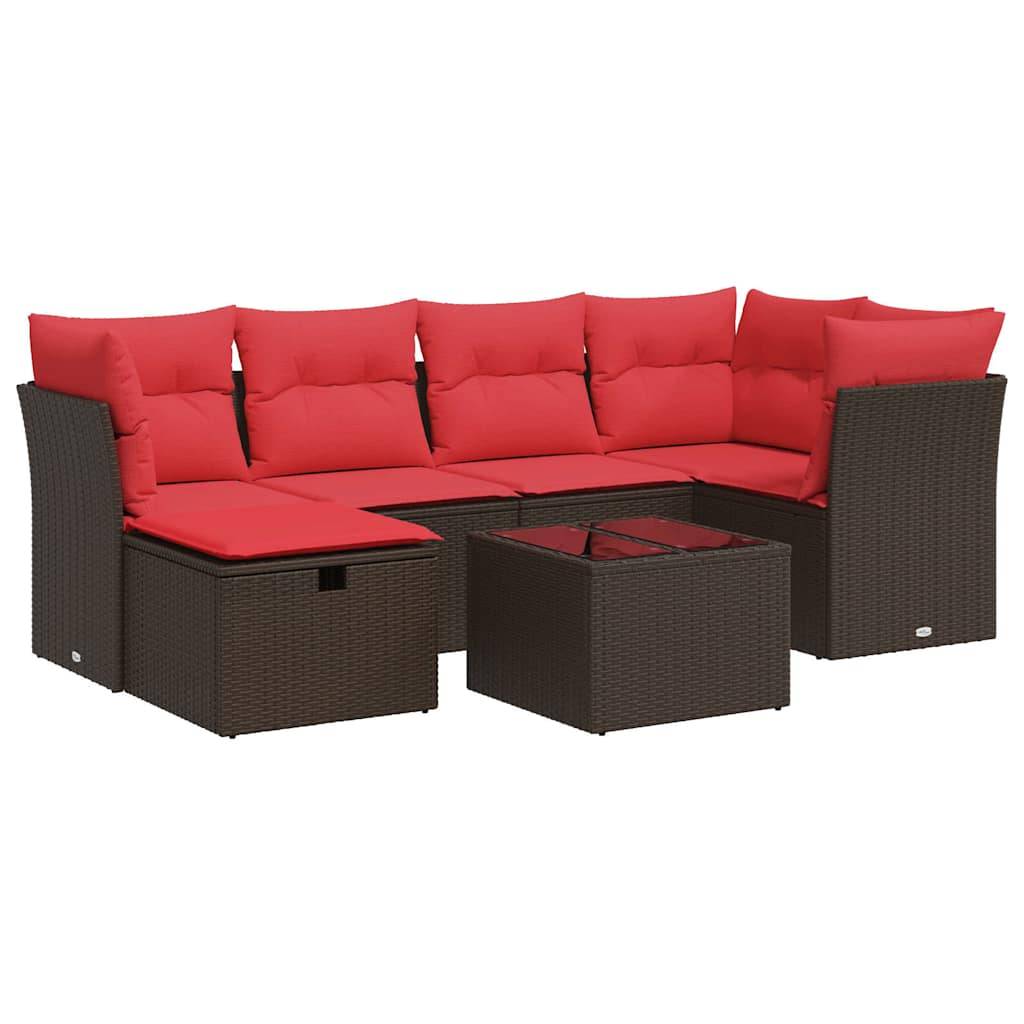 vidaXL 7-tlg. Garten-Sofagarnitur mit Kissen Braun Poly Rattan