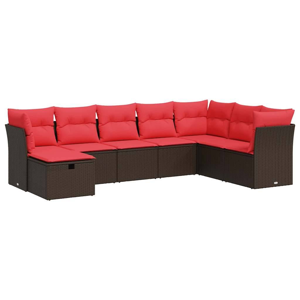 vidaXL 8-tlg. Garten-Sofagarnitur mit Kissen Braun Poly Rattan