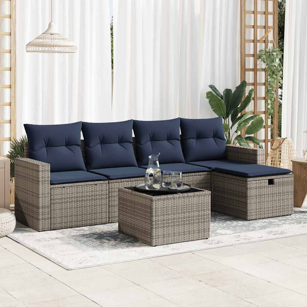 vidaXL 6-tlg. Garten-Sofagarnitur mit Kissen Grau Poly Rattan