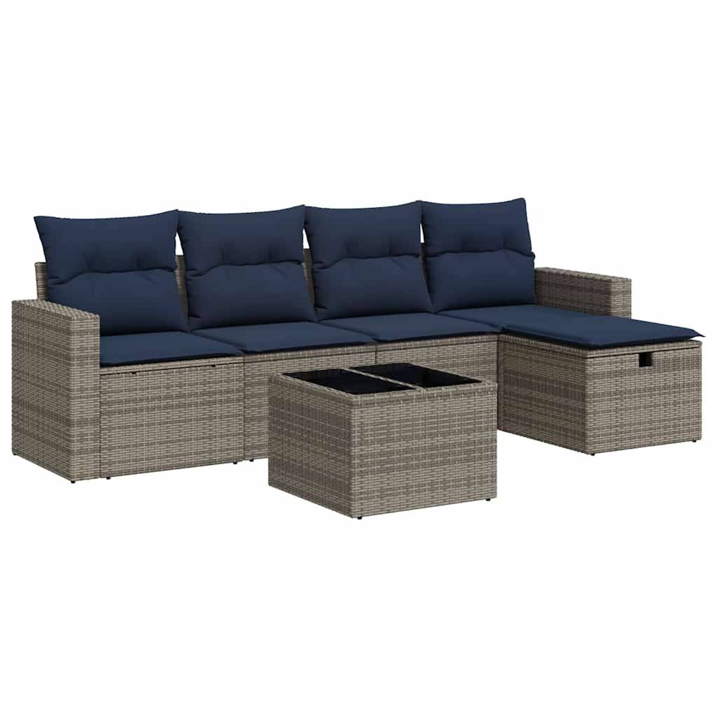 vidaXL 6-tlg. Garten-Sofagarnitur mit Kissen Grau Poly Rattan