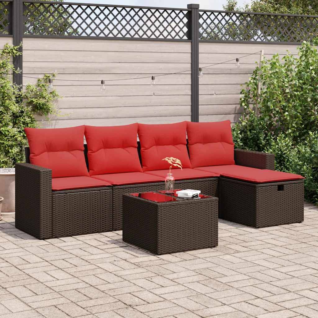 vidaXL 6-tlg. Garten-Sofagarnitur mit Kissen Braun Poly Rattan
