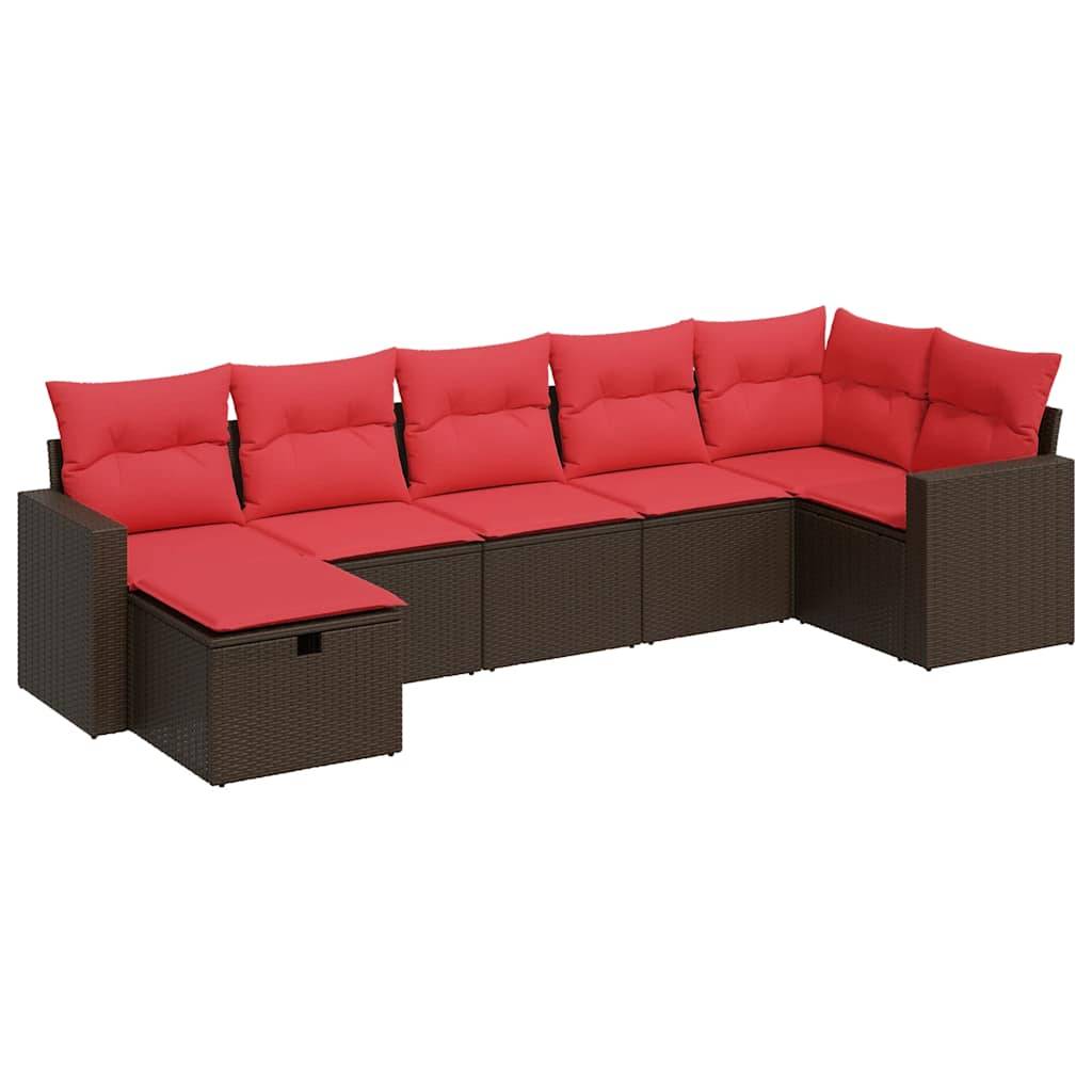 vidaXL 7-tlg. Garten-Sofagarnitur mit Kissen Braun Poly Rattan