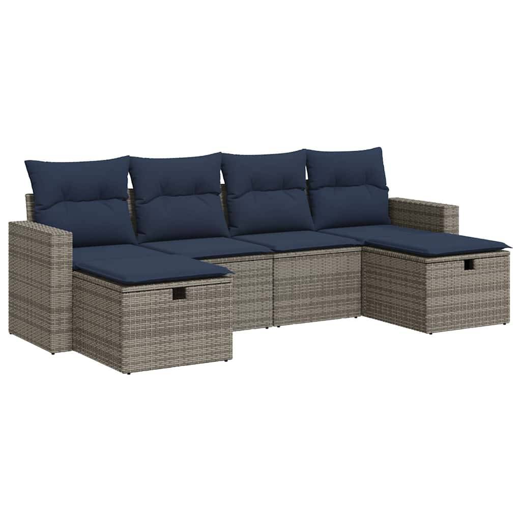 vidaXL 6-tlg. Garten-Sofagarnitur mit Kissen Grau Poly Rattan