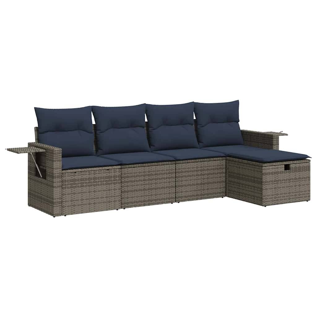 vidaXL 5-tlg. Garten-Sofagarnitur mit Kissen Grau Poly Rattan
