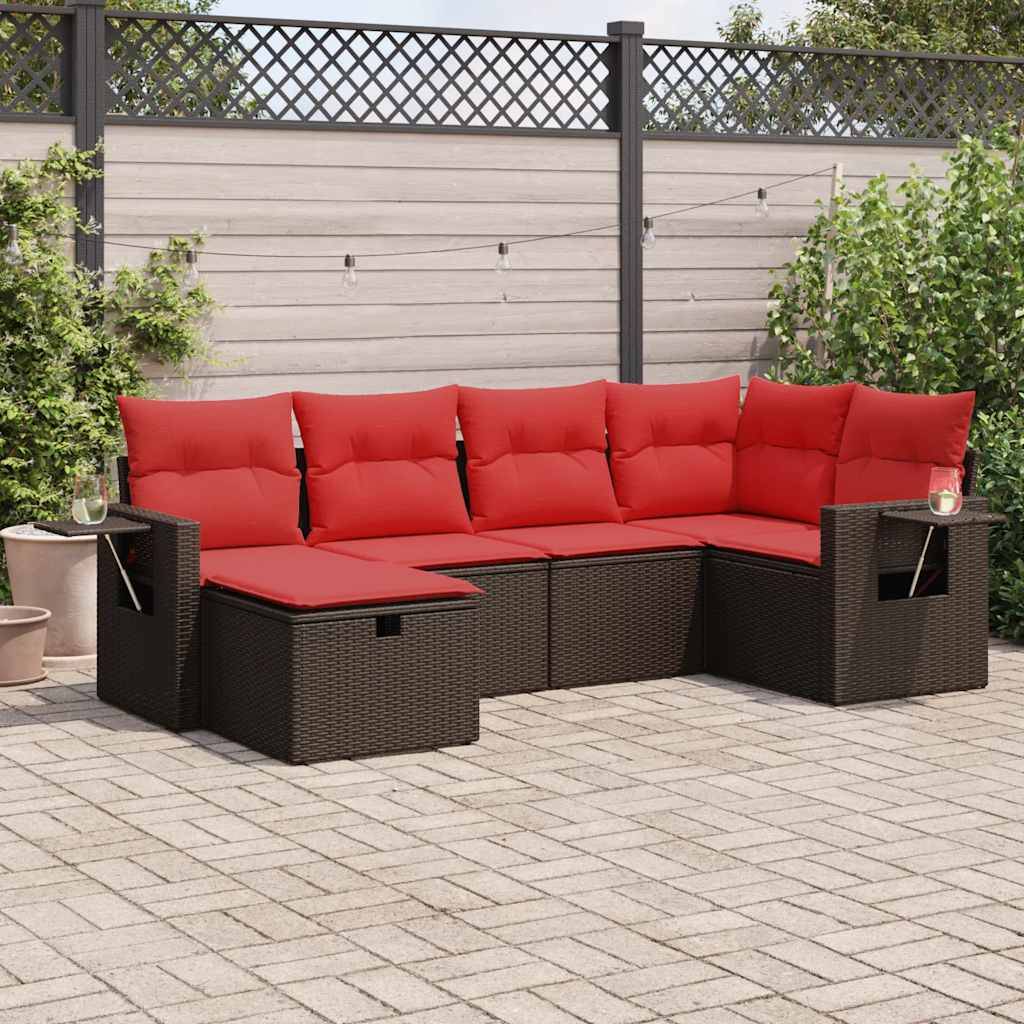 vidaXL 6-tlg. Garten-Sofagarnitur mit Kissen Braun Poly Rattan