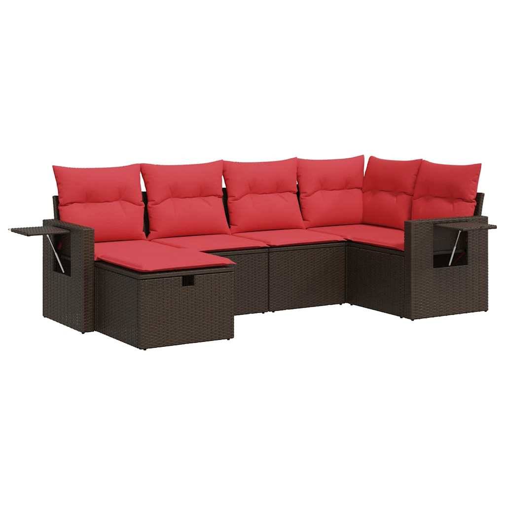 vidaXL 6-tlg. Garten-Sofagarnitur mit Kissen Braun Poly Rattan