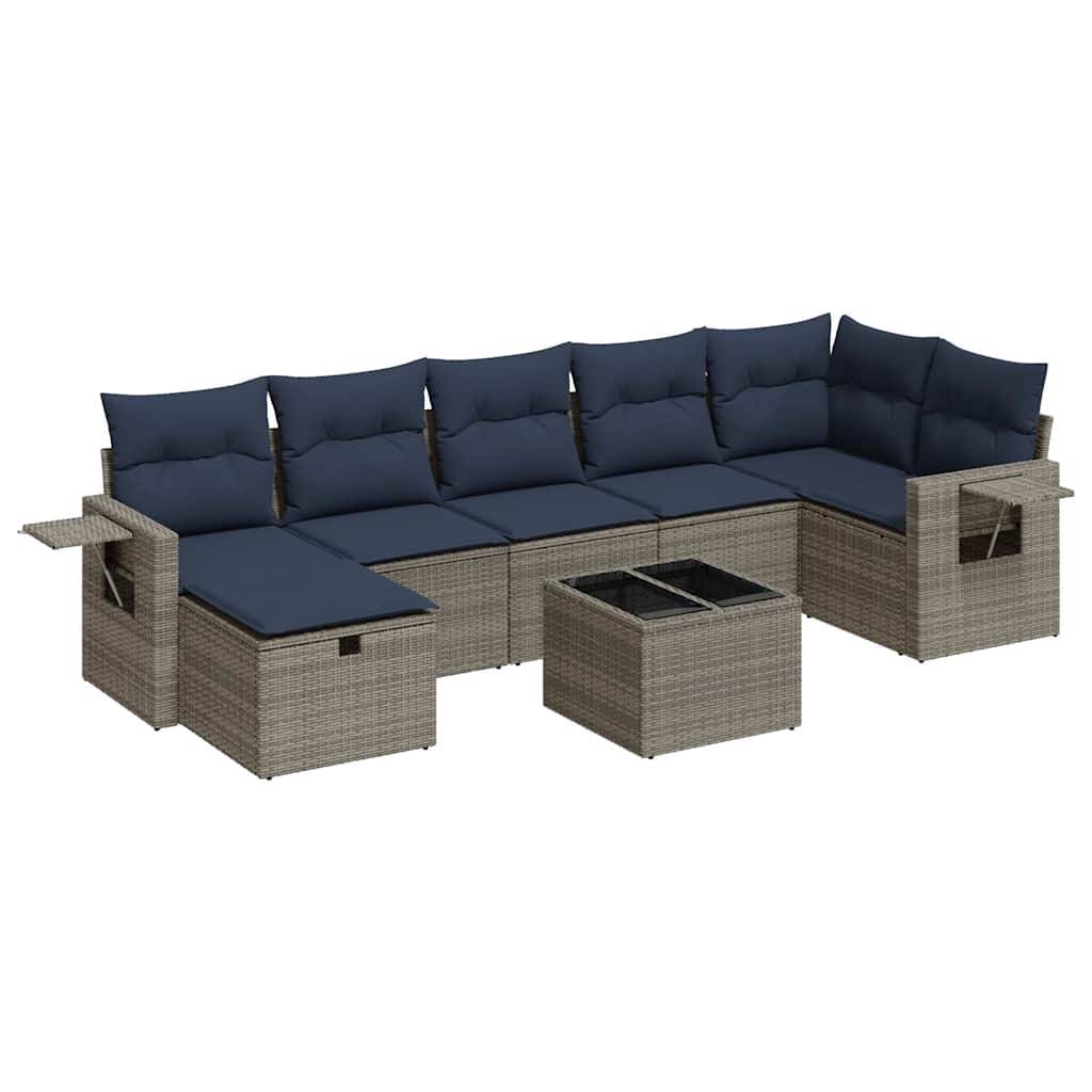 vidaXL 8-tlg. Garten-Sofagarnitur mit Kissen Grau Poly Rattan