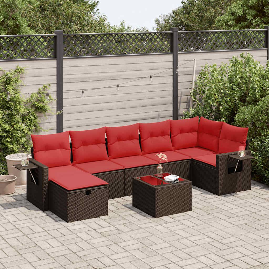 vidaXL 8-tlg. Garten-Sofagarnitur mit Kissen Braun Poly Rattan