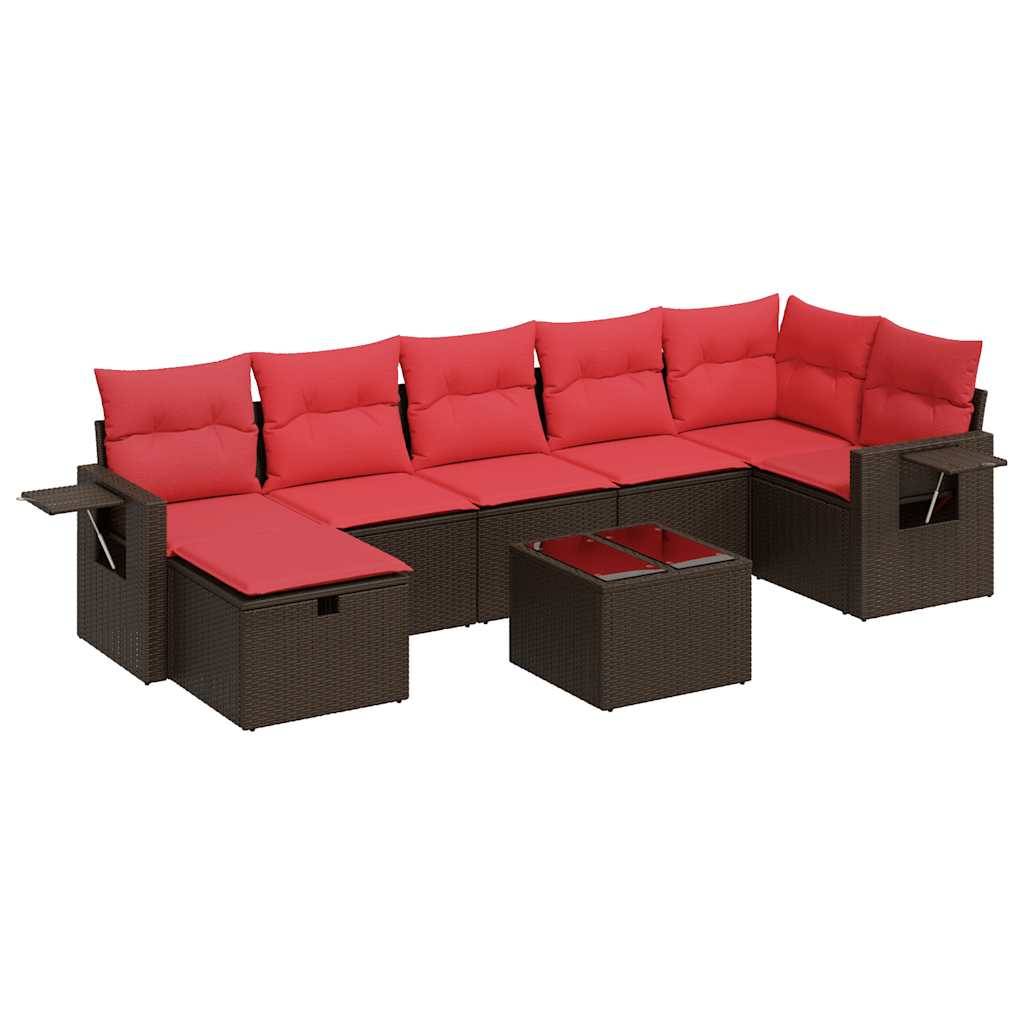 vidaXL 8-tlg. Garten-Sofagarnitur mit Kissen Braun Poly Rattan