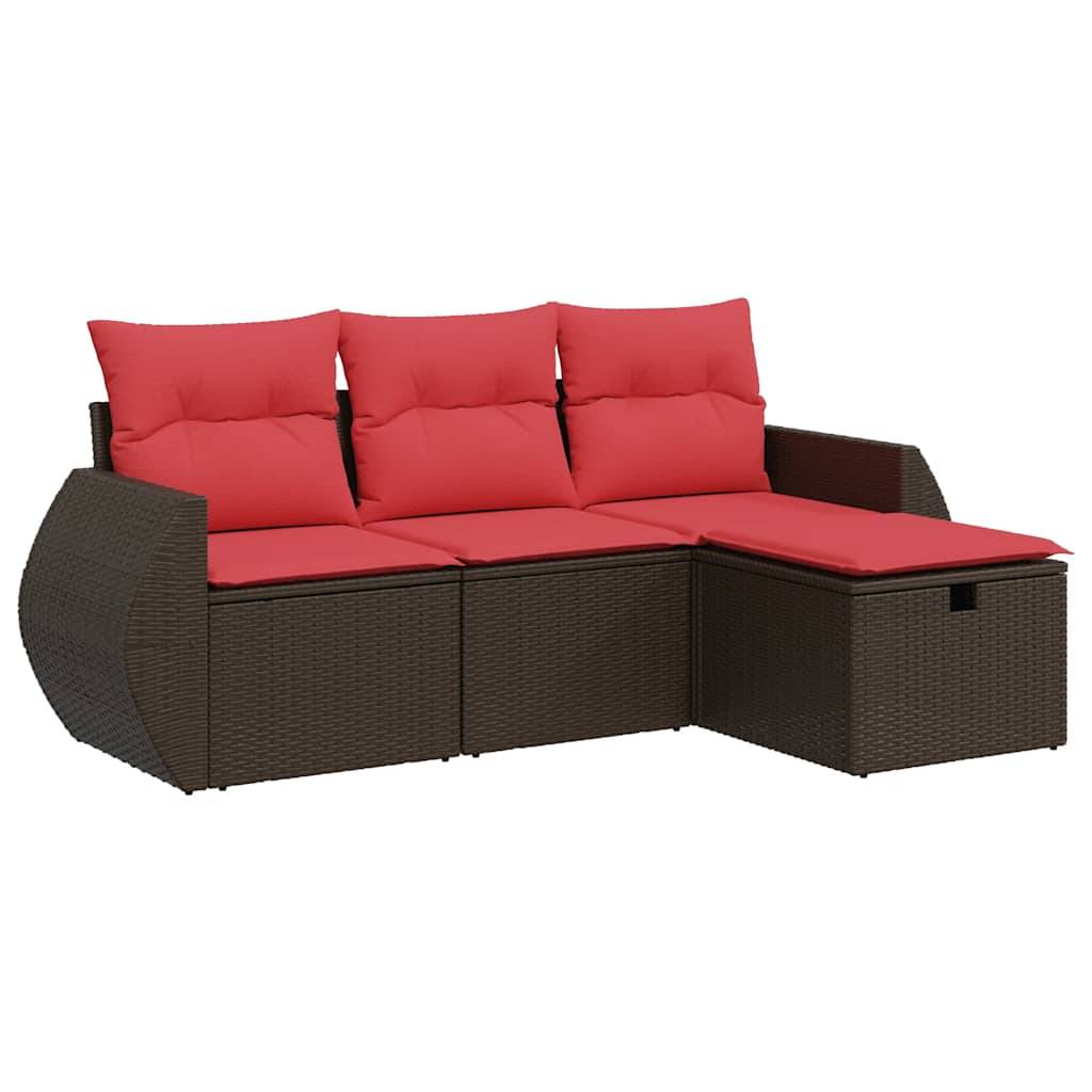 vidaXL 4-tlg. Garten-Sofagarnitur mit Kissen Braun Poly Rattan