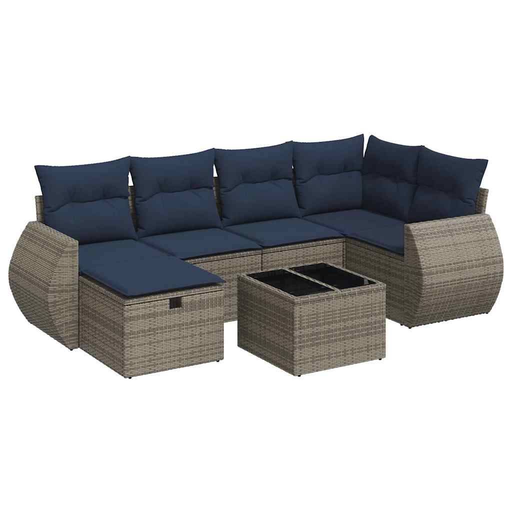 vidaXL 7-tlg. Garten-Sofagarnitur mit Kissen Grau Poly Rattan