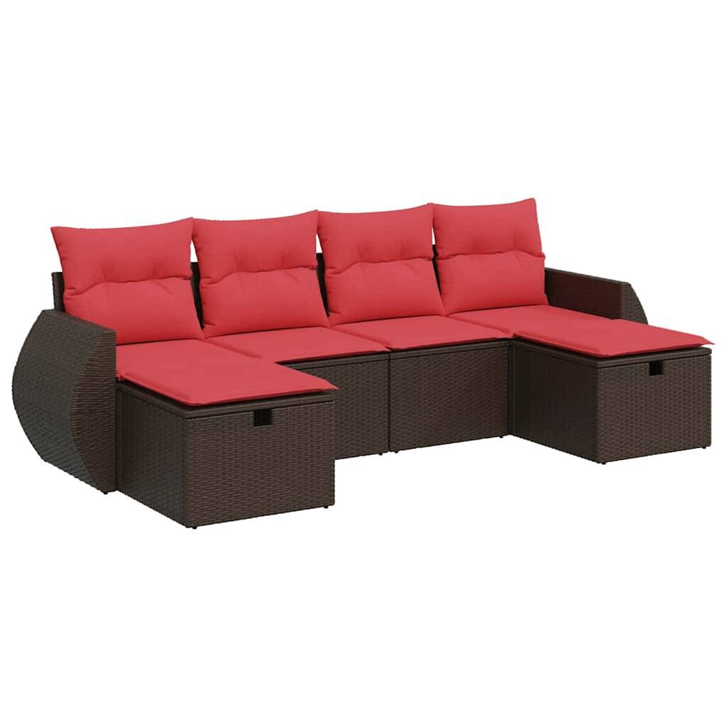 vidaXL 6-tlg. Garten-Sofagarnitur mit Kissen Braun Poly Rattan