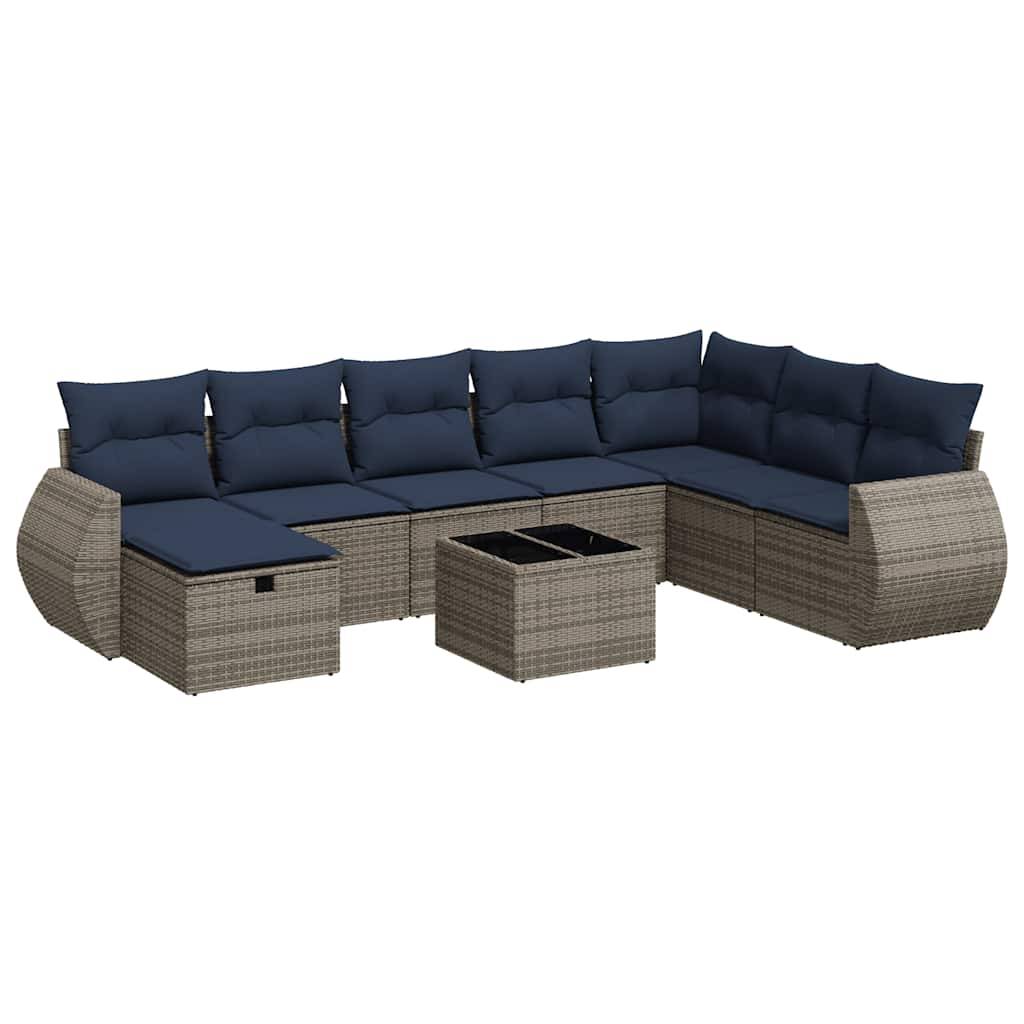 vidaXL 9-tlg. Garten-Sofagarnitur mit Kissen Grau Poly Rattan