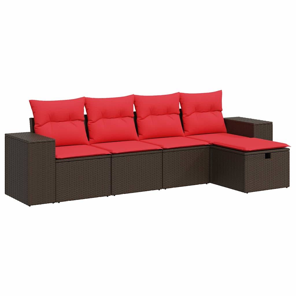 vidaXL 5-tlg. Garten-Sofagarnitur mit Kissen Braun Poly Rattan