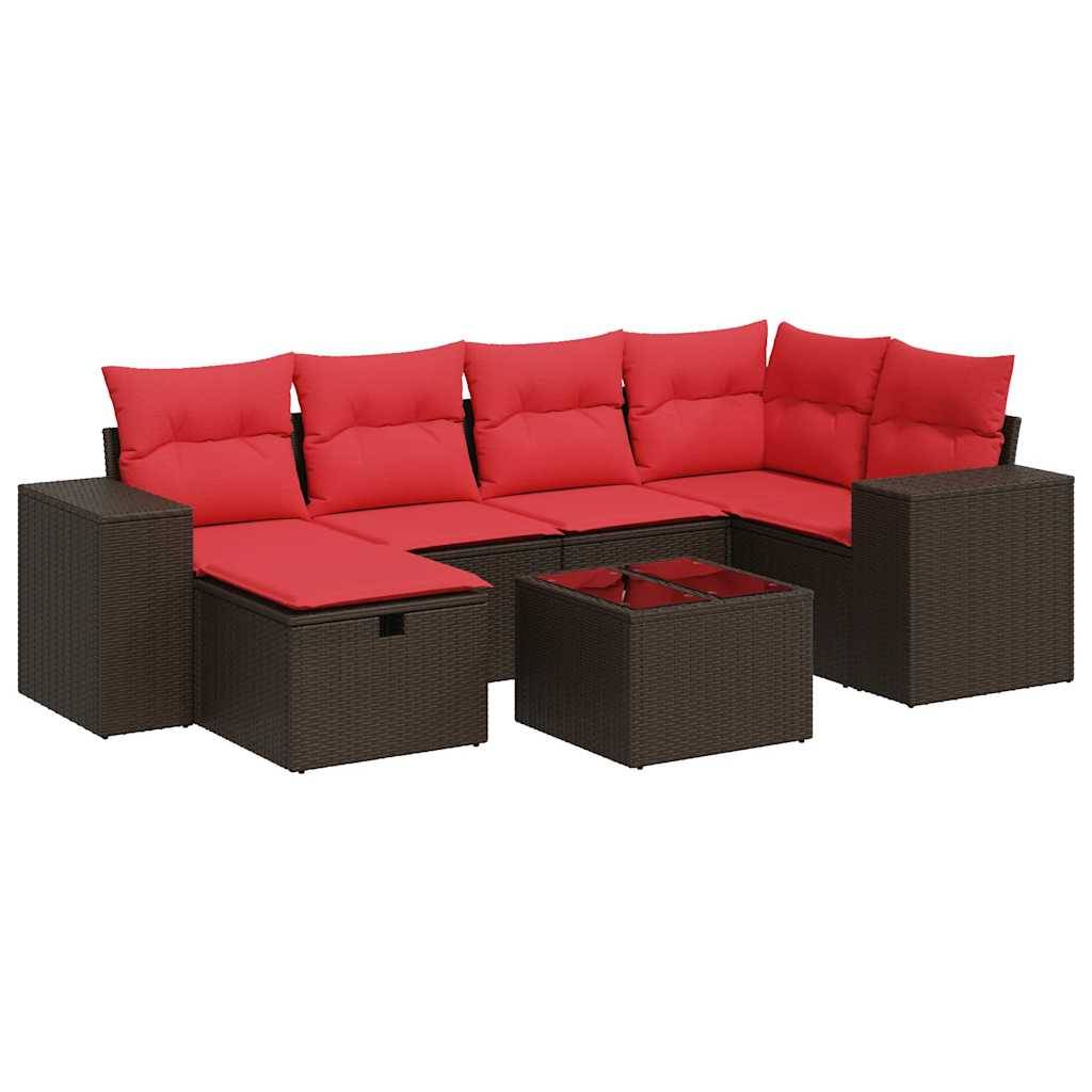 vidaXL 7-tlg. Garten-Sofagarnitur mit Kissen Braun Poly Rattan