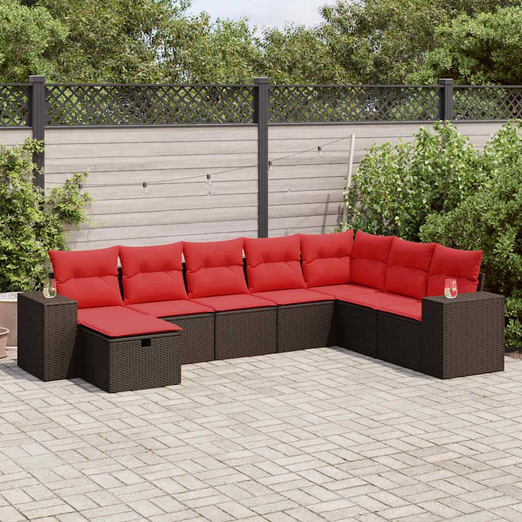 vidaXL 8-tlg. Garten-Sofagarnitur mit Kissen Braun Poly Rattan
