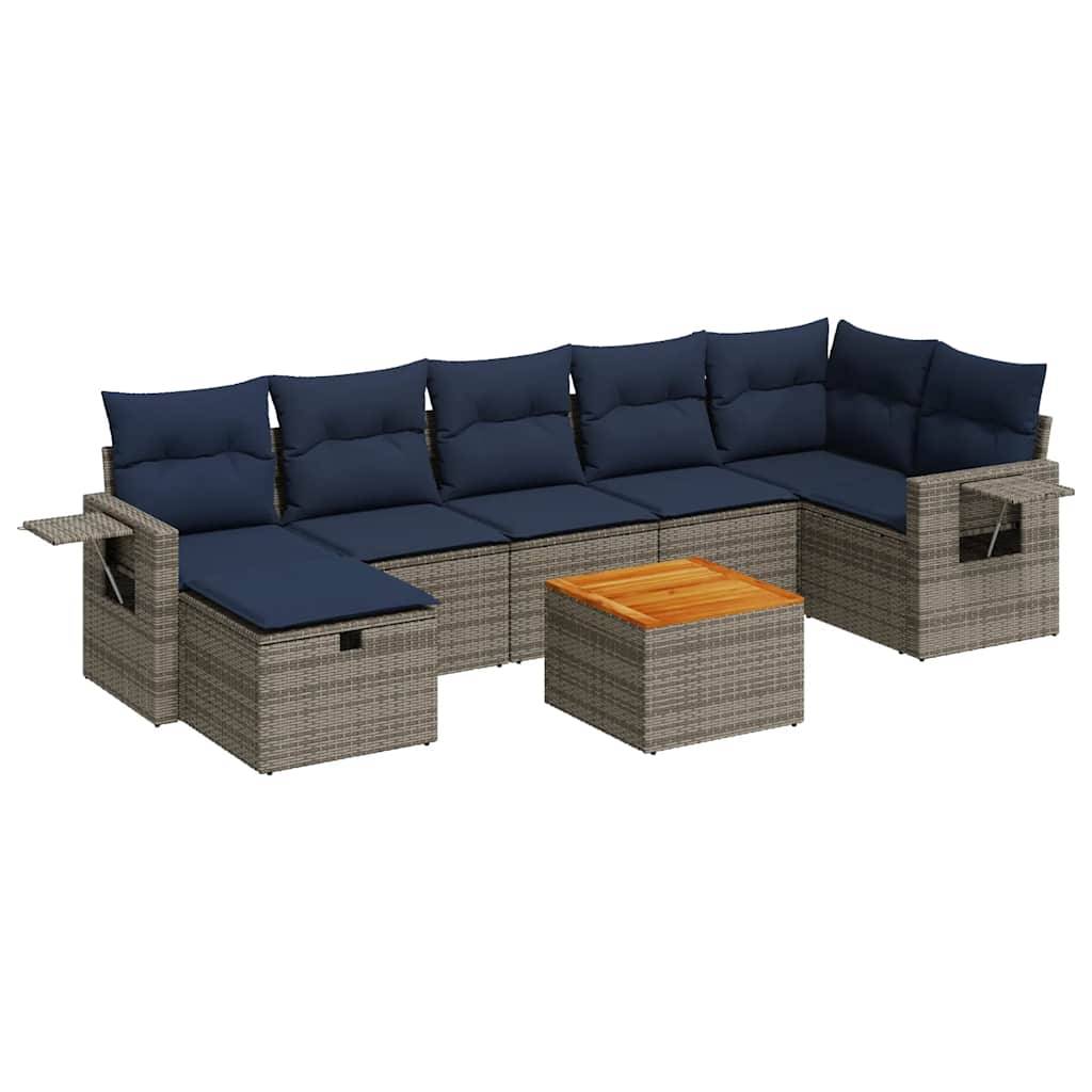 vidaXL 8-tlg. Garten-Sofagarnitur mit Kissen Grau Poly Rattan