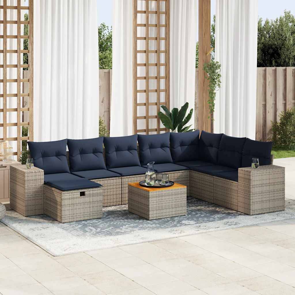 vidaXL 9-tlg. Garten-Sofagarnitur mit Kissen Grau Poly Rattan