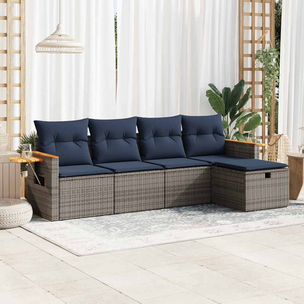 vidaXL 5-tlg. Garten-Sofagarnitur mit Kissen Grau Poly Rattan