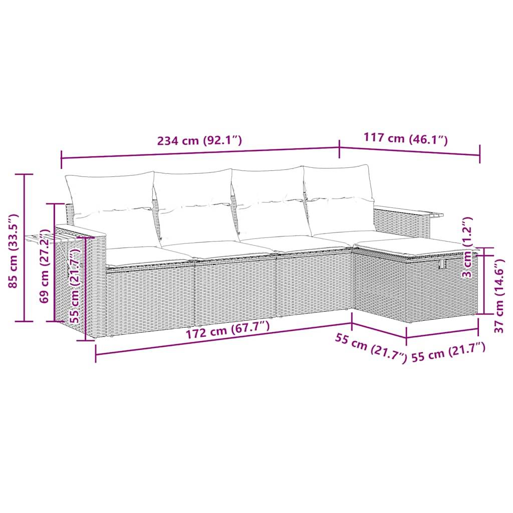 vidaXL 5-tlg. Garten-Sofagarnitur mit Kissen Grau Poly Rattan
