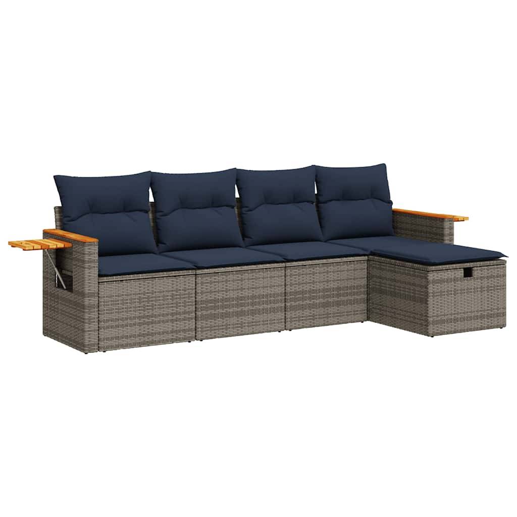 vidaXL 5-tlg. Garten-Sofagarnitur mit Kissen Grau Poly Rattan