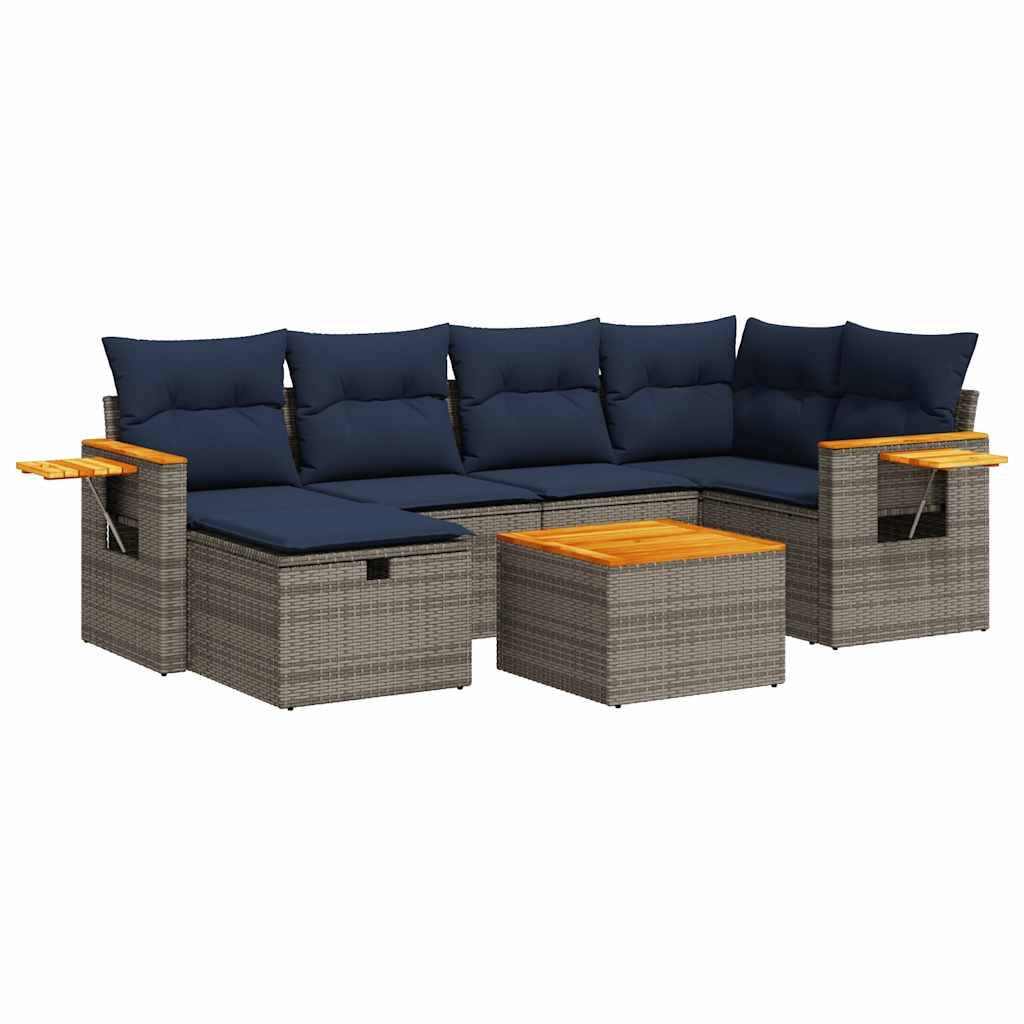 vidaXL 7-tlg. Garten-Sofagarnitur mit Kissen Grau Poly Rattan