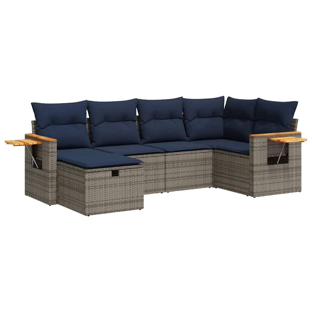 vidaXL 6-tlg. Garten-Sofagarnitur mit Kissen Grau Poly Rattan