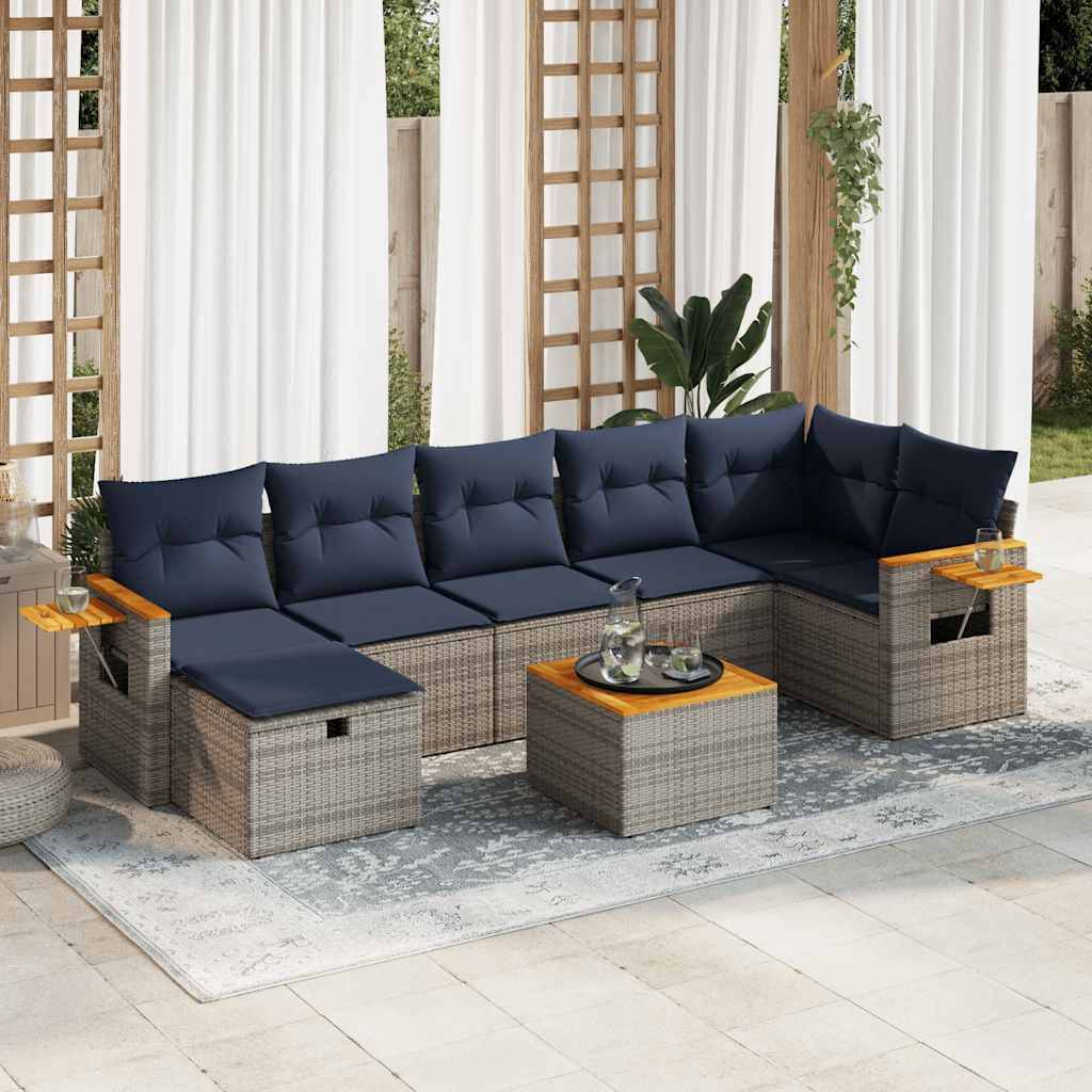 vidaXL 8-tlg. Garten-Sofagarnitur mit Kissen Grau Poly Rattan