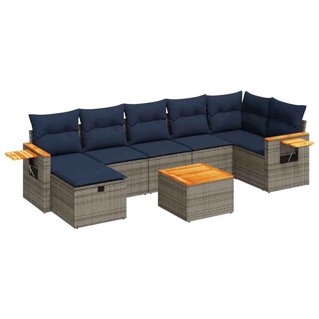 vidaXL 8-tlg. Garten-Sofagarnitur mit Kissen Grau Poly Rattan