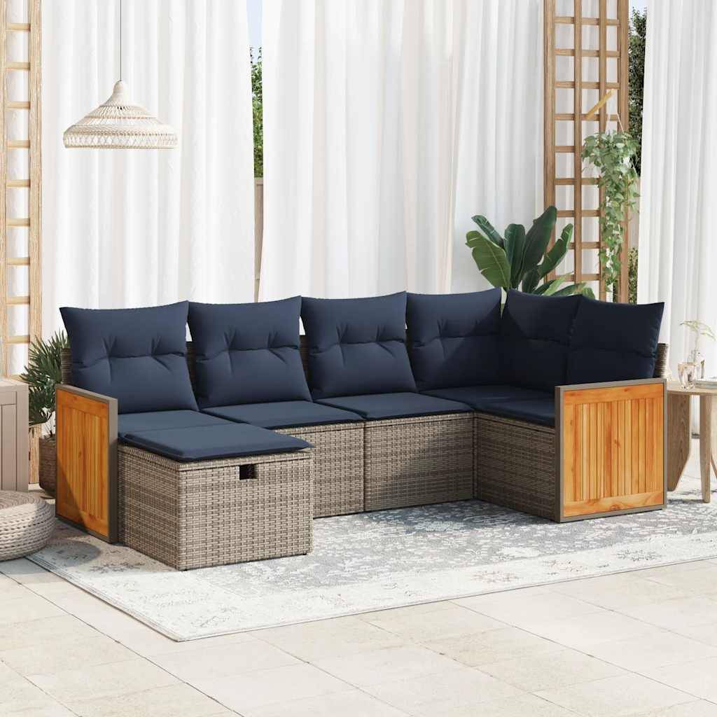 vidaXL 6-tlg. Garten-Sofagarnitur mit Kissen Grau Poly Rattan
