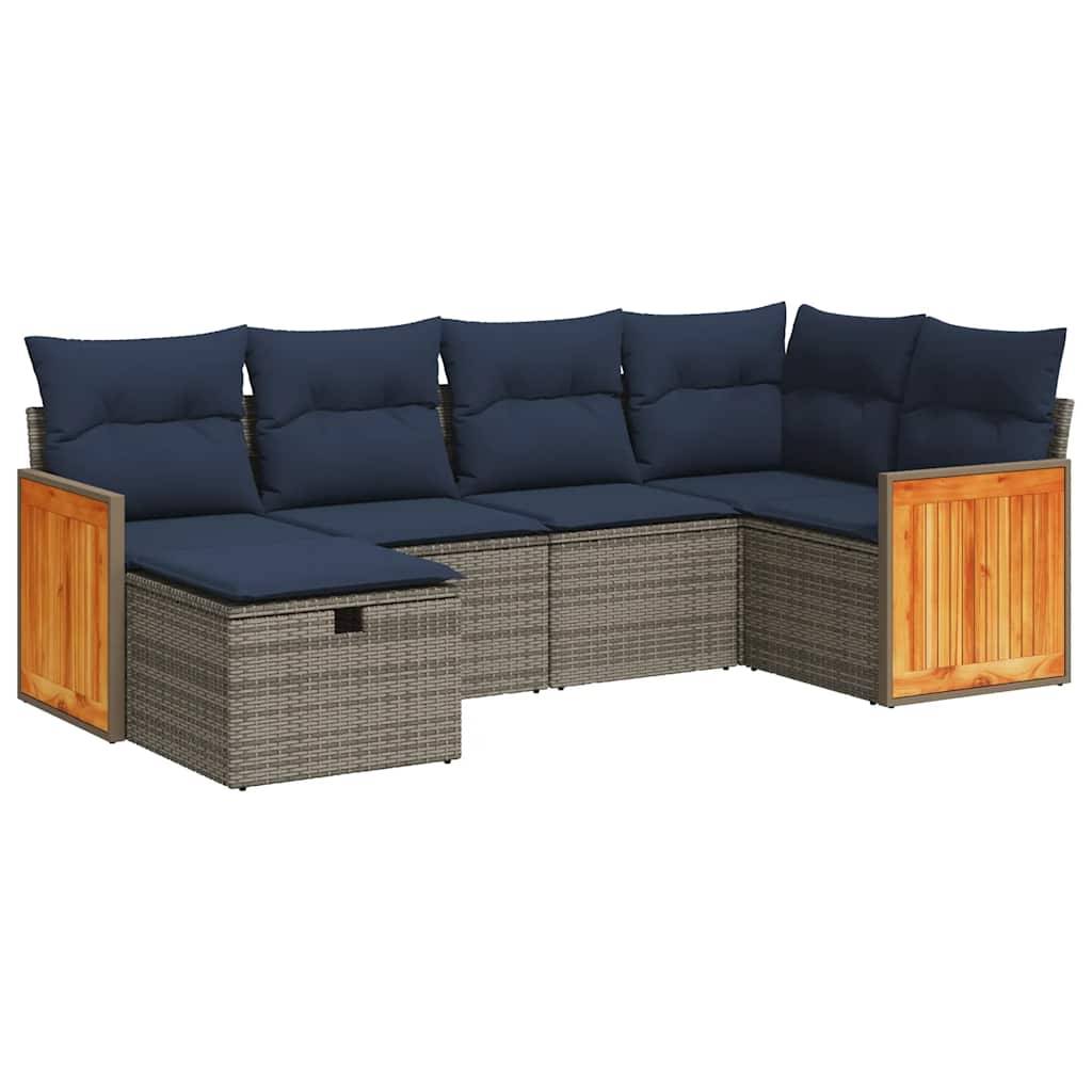 vidaXL 6-tlg. Garten-Sofagarnitur mit Kissen Grau Poly Rattan