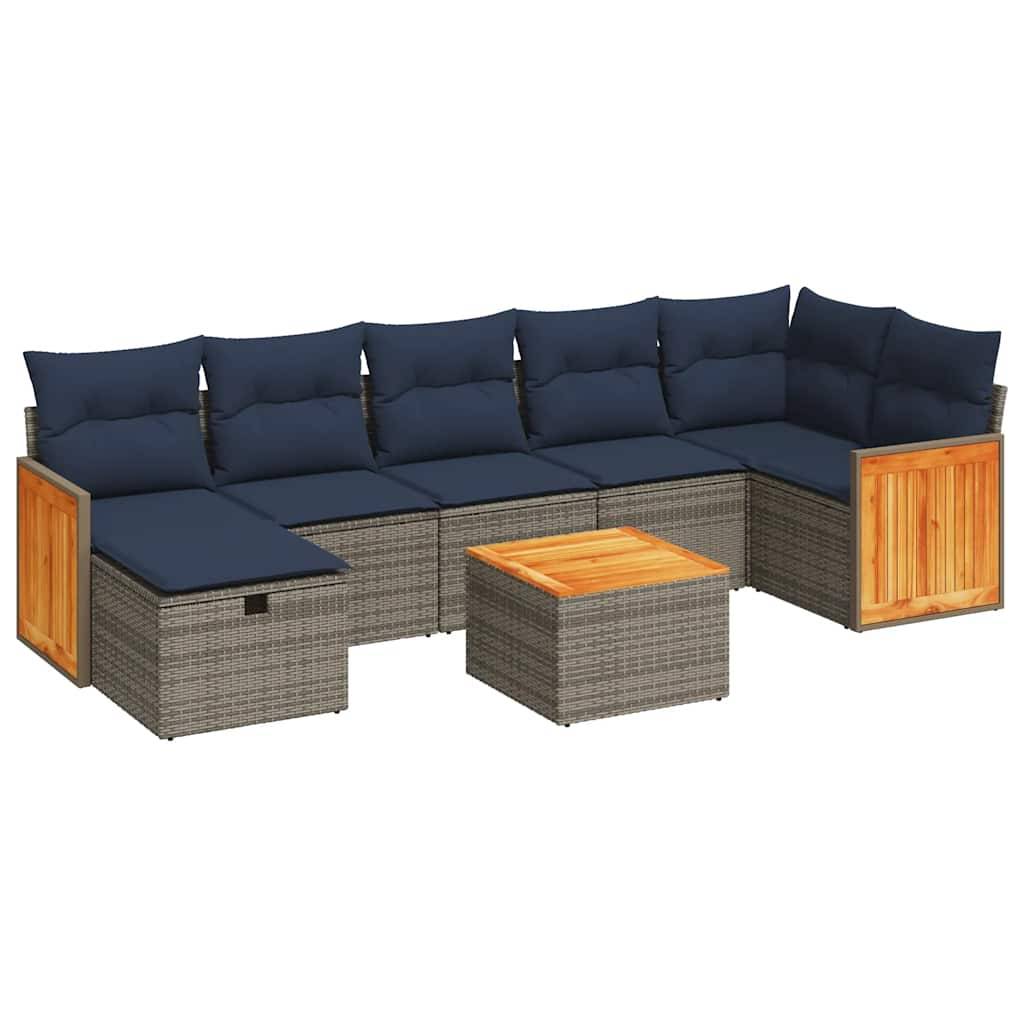 vidaXL 8-tlg. Garten-Sofagarnitur mit Kissen Grau Poly Rattan