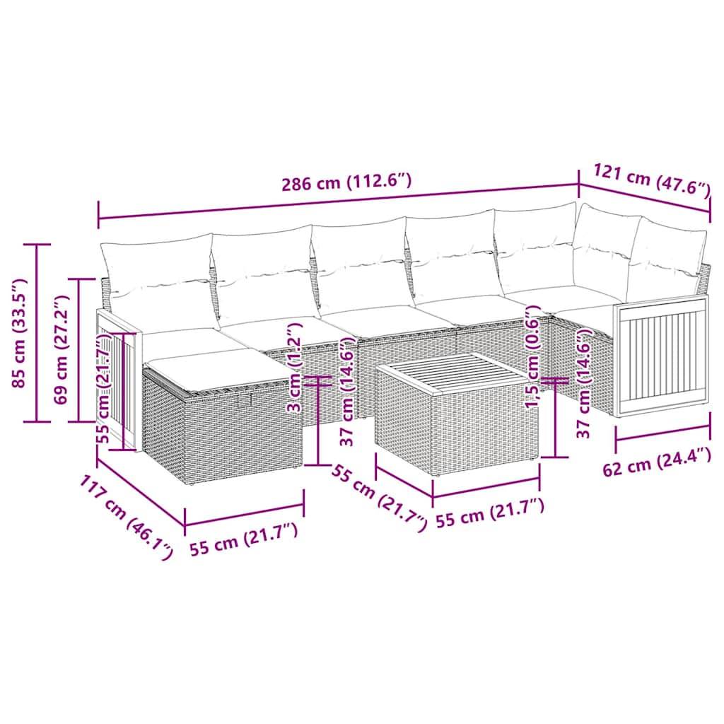 vidaXL 8-tlg. Garten-Sofagarnitur mit Kissen Grau Poly Rattan