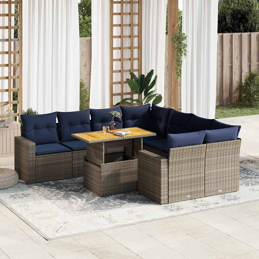 vidaXL 9-tlg. Garten-Sofagarnitur mit Kissen Grau Poly Rattan
